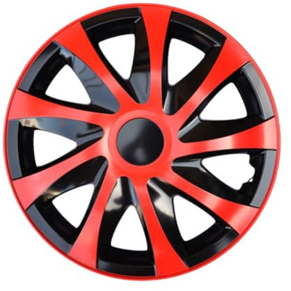 Luckyberg Radkappen 14 Zoll Draco | Zierkappen in vielen Farben, Radzierblenden 4er-Set für die meisten Automarken und Stahlfelgen. Felgenabdeckung für Autofelgen. (14 - ROT/SCHWARZ)