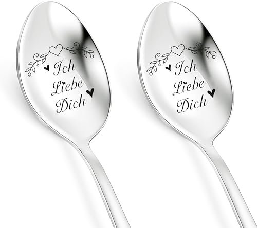 Ich Liebe Dich Geschenke für Frauen Männer, PBIEHSR Löffel mit Gravur Weihnachtsgeschenke für Paare Sie und Ihn, Hochzeitstag Liebeslöffel (Ich Liebe Dich)