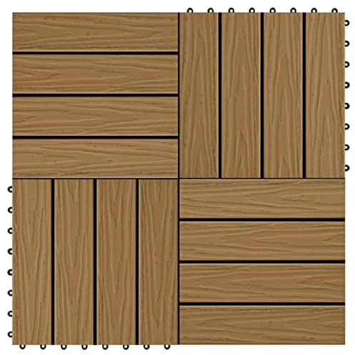 Homgoday Piastrelle Decking 11pz Goffrature WPC 30x30 cm 1 mq Color Teak, Mobili per Interno Esterno Casa Soggiorno