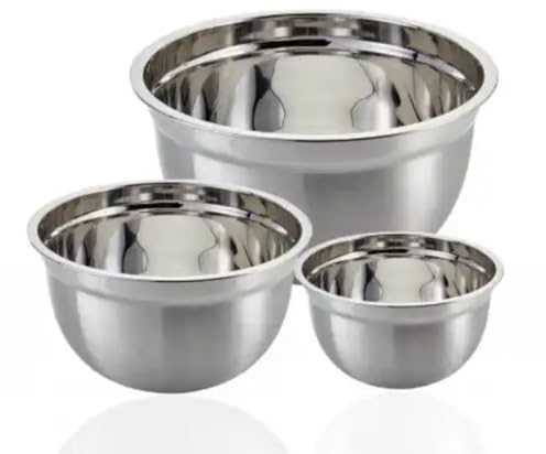 CafeTEq Mixing Bowls Set of 3 Professional Stainless Steel German - 1.5, 2.5, and 4 Litre Capacities - Ideal for Mixing, Chilling, and Serving - Stackable for Easy Storage
