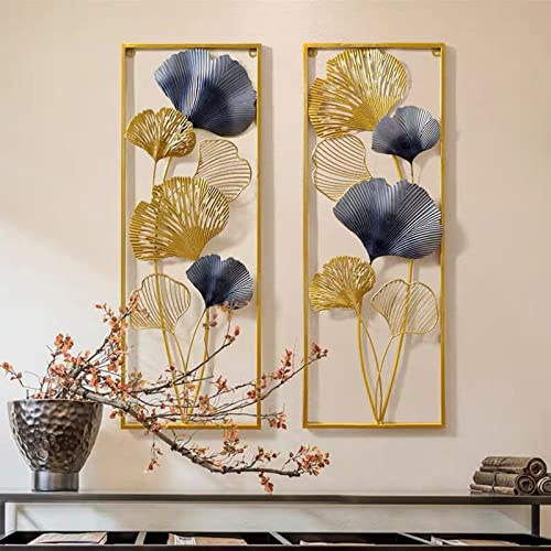 Shiyinge Wandbild Ginkgo BläTter Skulptur Wandschmuck Metall Wanddeko Blatt WandbehäNge Dekor Wohnzimmer Schlafzimmer Esszimmer Wohnkultur Wanddekoration Hintergrund Wandkunst Gold 2 Pcs 3D 85×31×5Cm