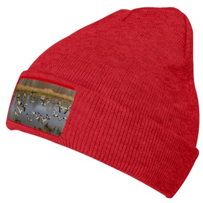 Luxuriöses Samt-Patch-Design, gestrickte Wollmütze, ideal für sportliche Aktivitäten und Outdoor-Aktivitäten, Jagd fliegende Wildenten, Einheitsgr��e