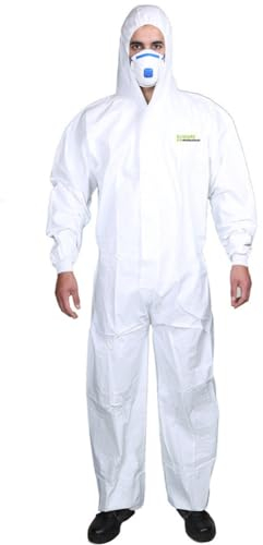 EW-Professional Einwegschutz - Overall - Schutz Anzug mit Kapuze - Kategorie 3 Typ 5 & 6 - Ideal für optimale Bewegungsfreiheit, Größe: L