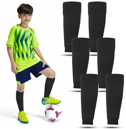 Kigniote 3 Paar Stutzen Kinder Fußball Schwarz Fussball Socken Kinder Stulpen Fußball Fussballsocken Kinder Fußball Stutzen für Jungen und Mädchen Innerhalb von 35cm Wadenumfang
