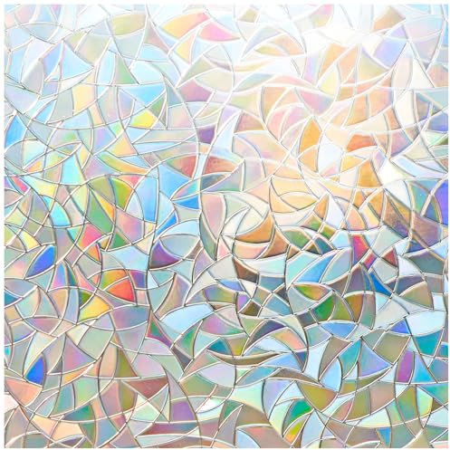 Lifetree Fensterfolie Blickdicht Bunt, 3D Regenbogen Foile Fenster Selbsthaftend Sichtschutzfolie, Statisch Haftend ohne Klebstoff Anti UV Klebefolie für Büro Wohnzimmer 115x200 cm