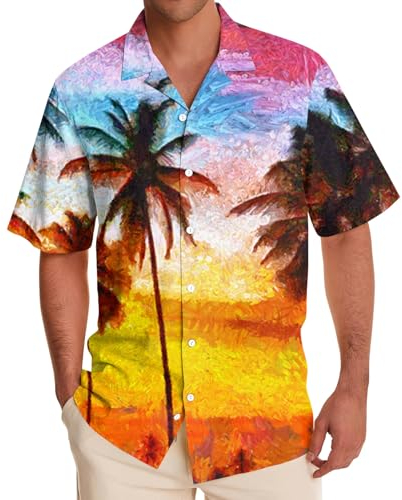 KONG JIMFAN Hawaii Hemd Herren Herren Hemd Tropische Pflanze Dunkelgrüne Monstera Blätter Hawaiihemd Druck Kurzarm Sommer Hemd Für Strand Party Hawaiihemd, Beach, Orange, L(#3 Royal Blue,L)
