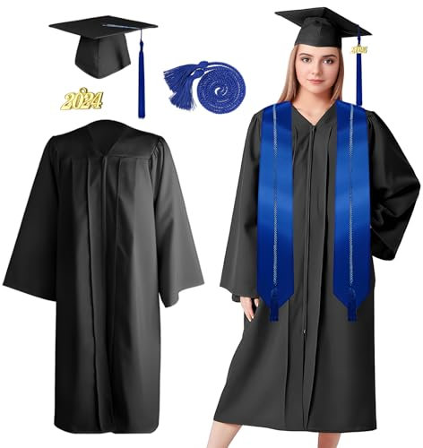 Alaiyaky Graduation Robe und Bachelor Hut, Abschluss Talar 2024 Abschluss Robe mit Doktorhut Quaste Stola Ehrenseil, Graduation Gown Prüfung Bestanden Outfits für Abitur Bachelor Master (2024, H45)