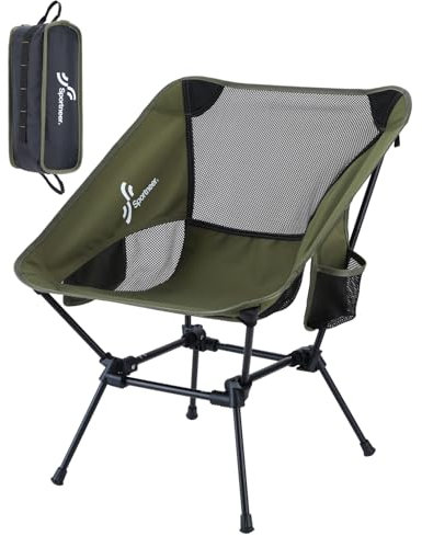 Sportneer Campingstuhl Faltbar Camping Stuhl Tragbarer Campingstühle 150Kg Faltstuhl Ultraleichter Packmaß Kleiner Klappstuhl mit Tragetasche für Picknick Outdoor, Wandern, Armeegrün, Eine Packung