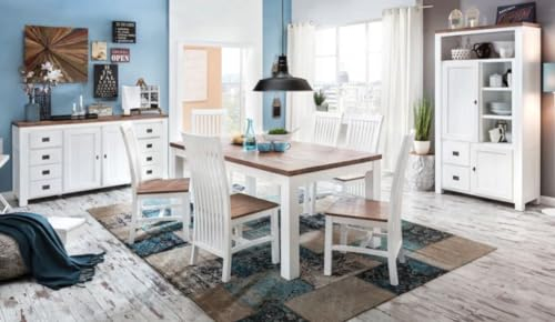 Generisch Esstisch 160 x 90 cm Akazie massiv Weiß/Cappuccino