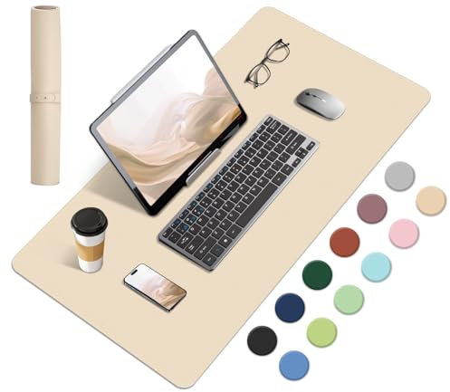 BLESWIN Non-Slip Desk Mat, Natural Cork & Leather Desk Pad, Waterproof Large Mouse Pad, Easy Clean Laptop Mat for Desk, Desk Table Protector Mat, Mouse Pad for Office/Home/Detor (Apricot, 60x34CM)