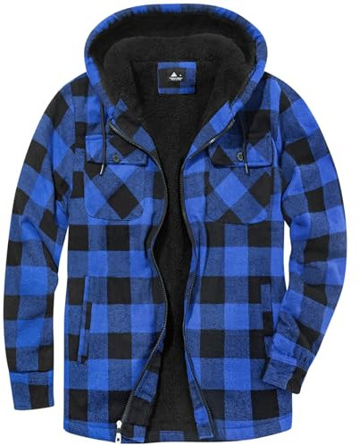 SwissWell Herren Hemdjacke Verdicken Kariertes mit Zipper Flanelljacke Plüschfutter Freizeit Gefüttert Holzfällerhemd Männer Winter Hemd Fleece Hoodie Winterjacke mit Brusttasche(Marineblau, 2XL)