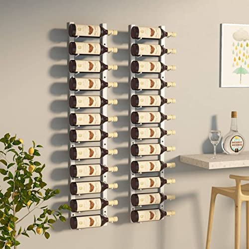 ShCuShan Wall Mounted Wine Rack for 12 Bottles 2 pcs White Iron