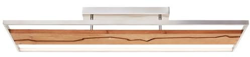Lightbox LED Deckenlampe | 100 cm x 30 cm | Deckenleuchte mit Blitz Holzbalken | warmesweißes Lichtfarbe: 3000 K | Helligkeit: 6000 lm | aus Holz/Metall in Matt Nickelfarben/Hellbraun