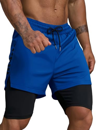 Smatstyle Short de Course Homme Court 2 en 1 Running Shorts Men Pantalon de Sport à séchage Rapide avec Poches Respirant Short d'entraînement
