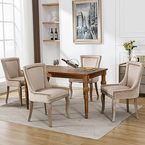 IDEASY Luxuriöser Esszimmerstuhl, 4er Set, gepolsterter Stuhl mit Nagelkopf, Wohnzimmerstuhl mit Massivholzbeinen