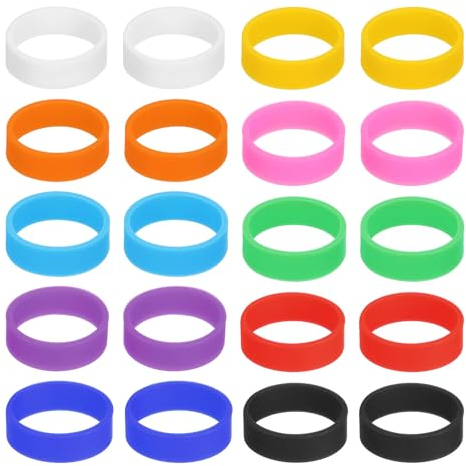 sourcing map 20Pcs Silicone Rubber Bands, 20x7mm Rubber Bands Rings Cable Ties Strong Elastic Bands for Cord Wrapping Bag Wraps, Red/Orange/Yellow/Green/Dark Blue/Blue/Purple/Black/White/Pink