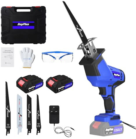 Cordless Reciprocating Saw 21V with 1.5Ah Li-ion Battery and Charger, Battery Powered Mini Pruning Reciprocating Saw, 4pcs Blades Included