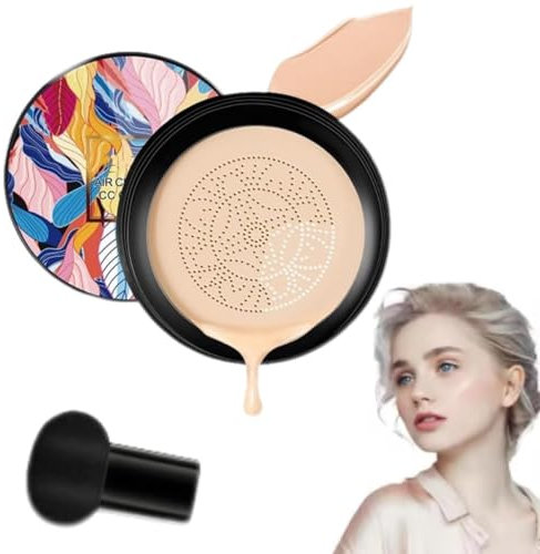 Individivet Luftkissen Cc Creme Pilz Kopf, Pilz Kopf Luftkissen CC Creme, Feuchtigkeitsspendende Concealer CC Creme Foundation, BB Creme Gesicht Make Up, Geeignet für alle Hauttöne (3pcs,Natürlich)