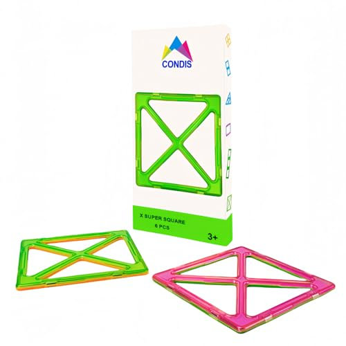 CONDIS Magnetische Bausteine Erweiterungsset X-förmiges Super Quadrat 6 Stück,Magnetbausteine Magnetspielzeug Magnetspiele für Kinder Geschenk ab 3 4 5 6 7 8 Jahre Junge Mädchen