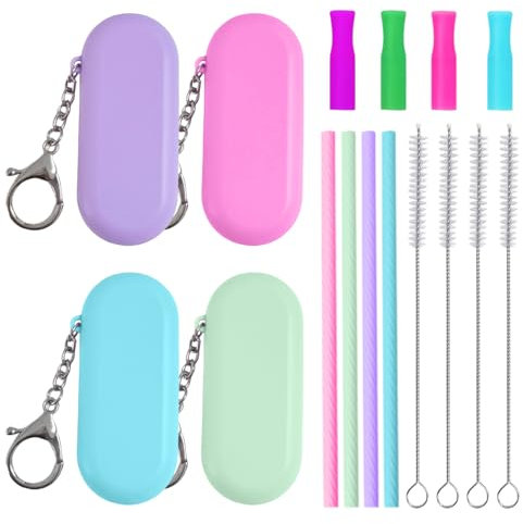 4 Piece Straw Set, 4 Straw Protective Covers, Straws in Box, Foldable Straws, Portable Straws, Straw Set