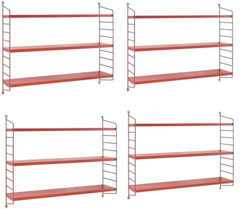 [en.casa] Modulares Wandregal Strängnäs 4er Set Metallregal Rot Hängeregal mit 3 Regalböden Badregal Küchenwandregal Wandablage Wohnzimmer