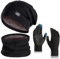 KIRAAT Wintermütze, Schal und Touchscreen-Handschuhe Set für Herren und Damen. Slouchy Strick-Skikhut und Nackenwärmer mit Fleece-Futter für Unisex (Schwarz)
