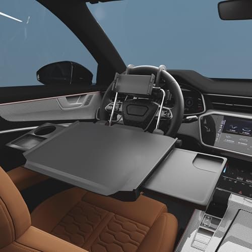 HZGAMER 2 in 1 Large Car Steering Wheel Tray Back Seat Headrest Tray, Car Laptop Mount with Phone Holder