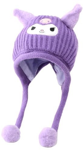 HOOKTA Kuromi Beanie Strohmütze Strickmütze Melodie Wintermütze Skimütze Wollmütze für 4–8-jährige Kinder, Jungen und Mädchen (DE/NL/SE/PL, Alphanumerisch, M, Lila)