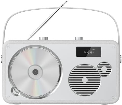 Vintage Leather Style Boombox Reproductor de CD portátil | batería Recargable incorporada | Radio FM/Entrada Bluetooth5.3/USB/AUX | 3,5 mm Mic & Jack para Auriculares | 10 W Claro Sonido estéreo