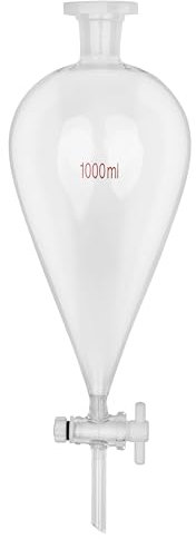 Steinberg Systems Embudo de Decantación 1000 ml con Junta Esmerilada Estándar 24/29 hasta 160 °C para Separación Mecánica Llave de PTFE Embudo decantador Decantador de laboratorio