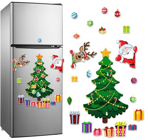 Christmas Fridge Magnets, Christmas Themed Magnetic Sticker, Magnetic Christmas Tree Stickers for Refrigerator Wardrobe Door Car Metal Door Decoration