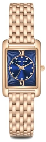 Eastside Damen Uhr Metall-Legierung roségold Quarzwerk | Metall-Legierung Armband, roségold, Gliederarmband, Zifferblatt blau, Mineralglas, Armbanduhr, Fashion-Uhr