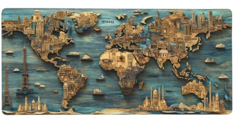 Tapis de Souris Rétro,1000 x 500 x 3 mm Tapis de Souris XXL,Carte du monde Tapis Souris,Tapis de Bureau avec Bords Surpiqués,Lavable Accessoires Bureau,Les Jeux,la Maison et Le Bureau Mouse Pad -Y1477