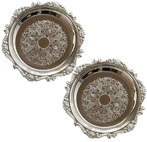 AZIDWERYQ Bandeja de Velas 2 Piezas de 3.9 Pulgadas en diámetro Metal Candle Plate con Grabado Border Border Redondo Tandeo de Mesa Bande