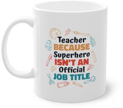 Taza de café oficial de Superhero con título de trabajo educador, profesor de escuela vocacional, taza blanca (17698B)