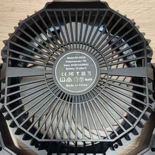 Battery Operated Fan [200H Max], 2 in 1 D-Cell Battery & USB Powered Fans, Portable Camping Fan with 4 Speeds, Light, Timer, Remote for Outdoor Tent, Travel, Picnic, Office, Bedroom - Black