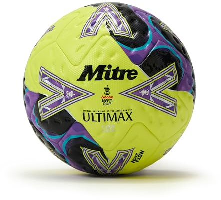 Mitre Ultimax Pro Women's FA Cup Football | Official Adobe WFA Cup Match Ball | Vibe Lime Design | Hyperfoam Cushioning | Elite Performance Ball, Green/Purple/Black, 5 UK