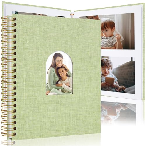 Scrapbook Photo Album Linen Cover, Hardcover Kraft White Pages Memory Book, for Travel Wedding Guest Book Christmas Baby Shower Grass Green 28 Centimeter 40 Pages
