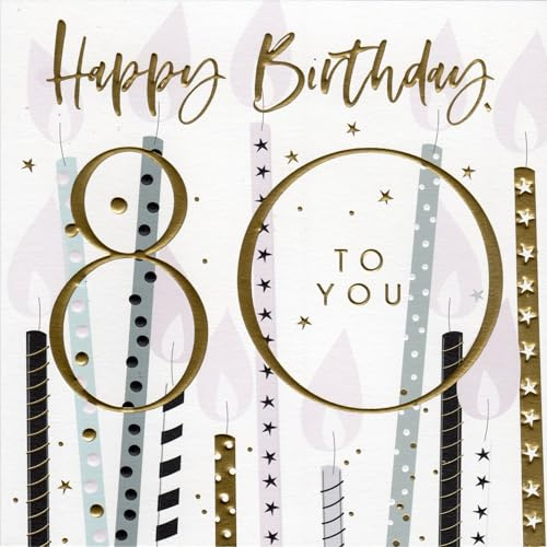 Belly Button Designs Glückwunschkarte zum runden 80. Geburtstag. (goldweiß)