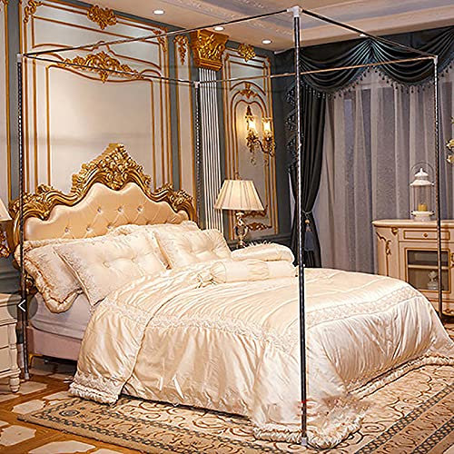 Baldachin aus Edelstahl Bettrahmen mit Moskitonetz 4 Ecke Bettvorhang Pfosten für verbesserten Schutz Silber Farbe