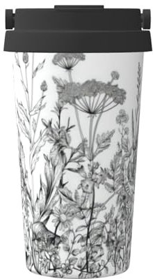 QGWDYYJQ Tasse à café isotherme Motif fleurs noires et blanches