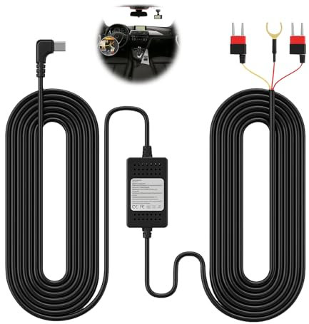 Huybaa Kit Câblage Dashcam Type C 90°, Hardwire Kit USB-C Voiture 3.5M, Câble Alimentation 12V-24V vers 5V/3A, Surveillance Parking 24h/24