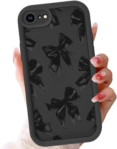 Yirlbey Coque pour iPhone 7/8/SE2020/SE2022 4,7, Aesthetic Noir Nœud Papillon Mignon Motif Design Étui pour Femmes Fille, Silicone Housse Antichoc Caméra Protecteur Cover Case pour iPhone SE, Bow