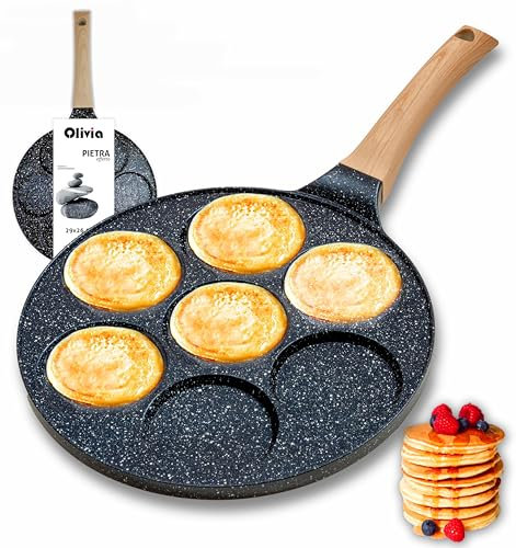 IPEA Padella Pancake Antiaderente per Induzione e Gas - Padella Anti Aderente in Alluminio Per Frittata, Crepes, Uova, Hamburger - Padella da Cucina con 7 Stampi - Manico Comfort - 29 x 26,5 cm