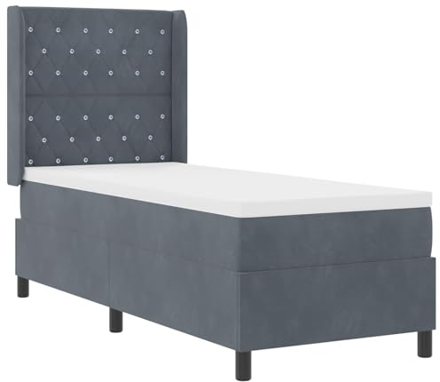 vidaXL Boxspringbett mit Taschenmatratze & Samtkopfteil Dunkelgrau 80X200 cm, inklusive Auflage für Schlafzimmer oder Gästezimmer mit Schutz, Rahmen, Pad, Möbel, Einzel