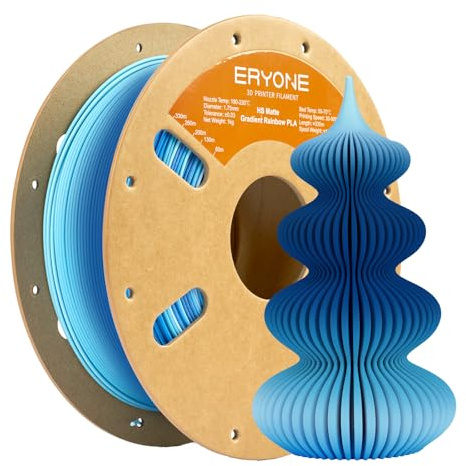 ERYONE Matte PLA 3D Drucker Filament 1.75mm, Matte Gradient Rainbow PLA, Maßgenauigkeit +/- 0.03 mm, 1 kg 1 Spule, Mattes mehrfarbiges PLA, Matte Gradient Clacier