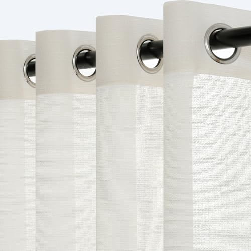 Gardinen mit Ösen Weiß Vorhänge 140x225 cm Gittergewebe Leinenoptik -Gardine für Wohnzimmer Modern Schlafzimmer White Curtain Living Room Vorhangschal Halbtransparent Natural Boho Dekoschal 2er Set