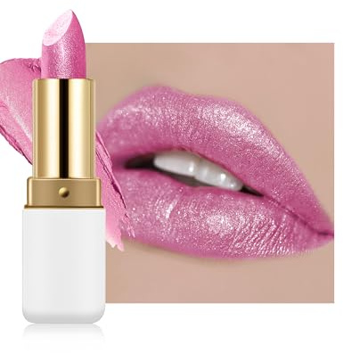 Hot Pink Frosted Shimmer Lipstick,Metallic Glitter Lip Tint Gloss for Women | Waterproof Lipstick, Long Lasting Frosted Lipgloss, Shiny Non-sticky Lip Stain, Thanksgiving Christmas Lip Makeup for Women