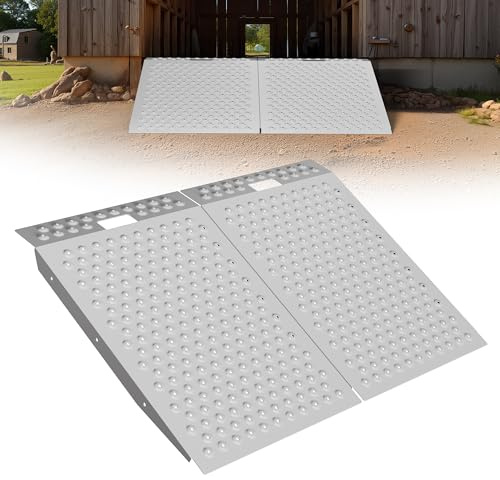 PURFINO 91 cm x 122 cm Schuppen Rampe für Rasenmäher & Gartenbedarf | Tragfähigkeit 680 kg Anti-Rutsch-Punchenplatte Auffahrrampe für ATV, Motorräder, Garagen & Ställe (2 Stück)