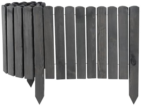 Aquagart Holz Rollzaun Beeteinfassung für klare Beet-& Rasenabgrenzungen I Flexible Beetumrandung für runde & eckige Formen I Rasenkante für Wege, Gartenflächen & Deko (Grau, 20cm)